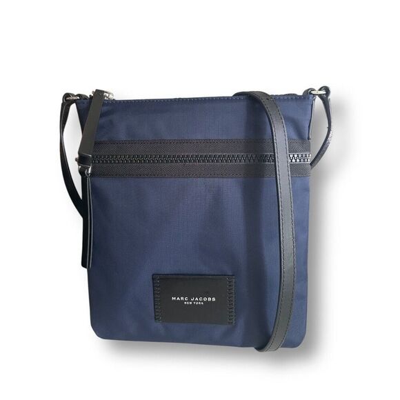 Marc Jacobs Blue Nylon Leather-Trimmed Crossbody Bag Adjustable Strap Pockets - Picture 11 of 15